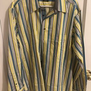 Paul Fredrick Yellow and Blue Striped Shirt